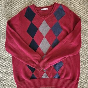 Geoffrey Beene Men's L Burgundy Agyle Sweater Grandpacore Dadcore